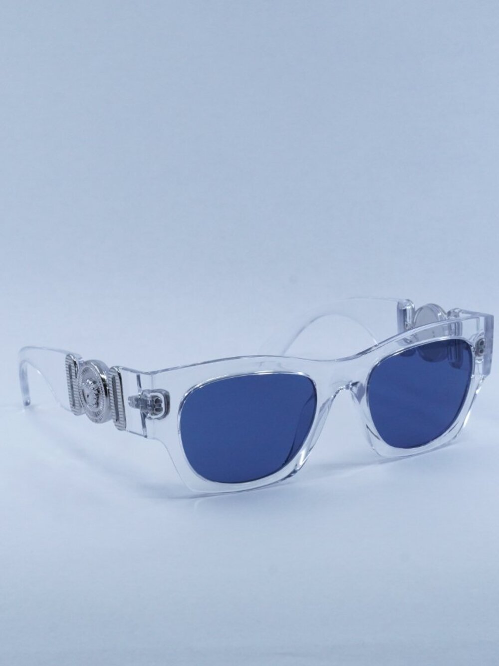 Versace VE4479U 148/80 Sunglasses Transparent Square Frame, Blue Lenses